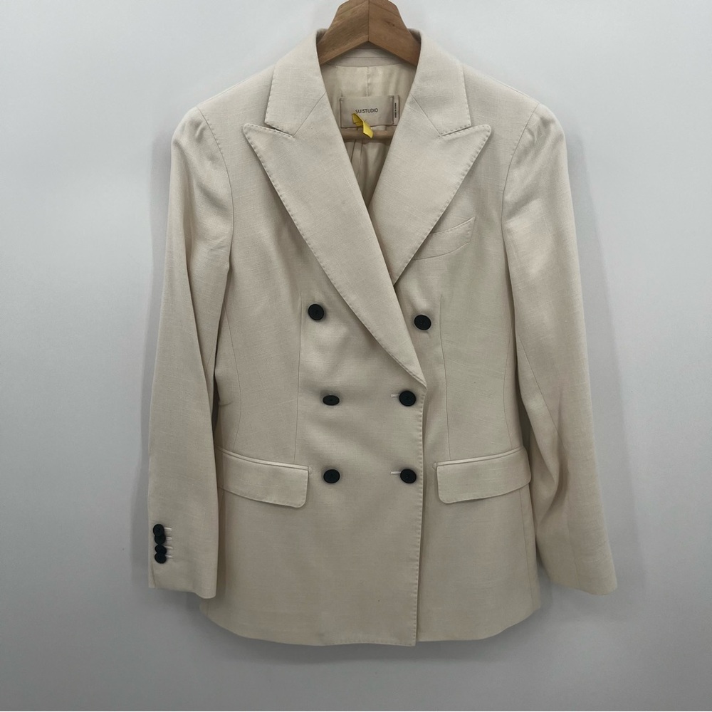 Cream Double-Breasted Blazer